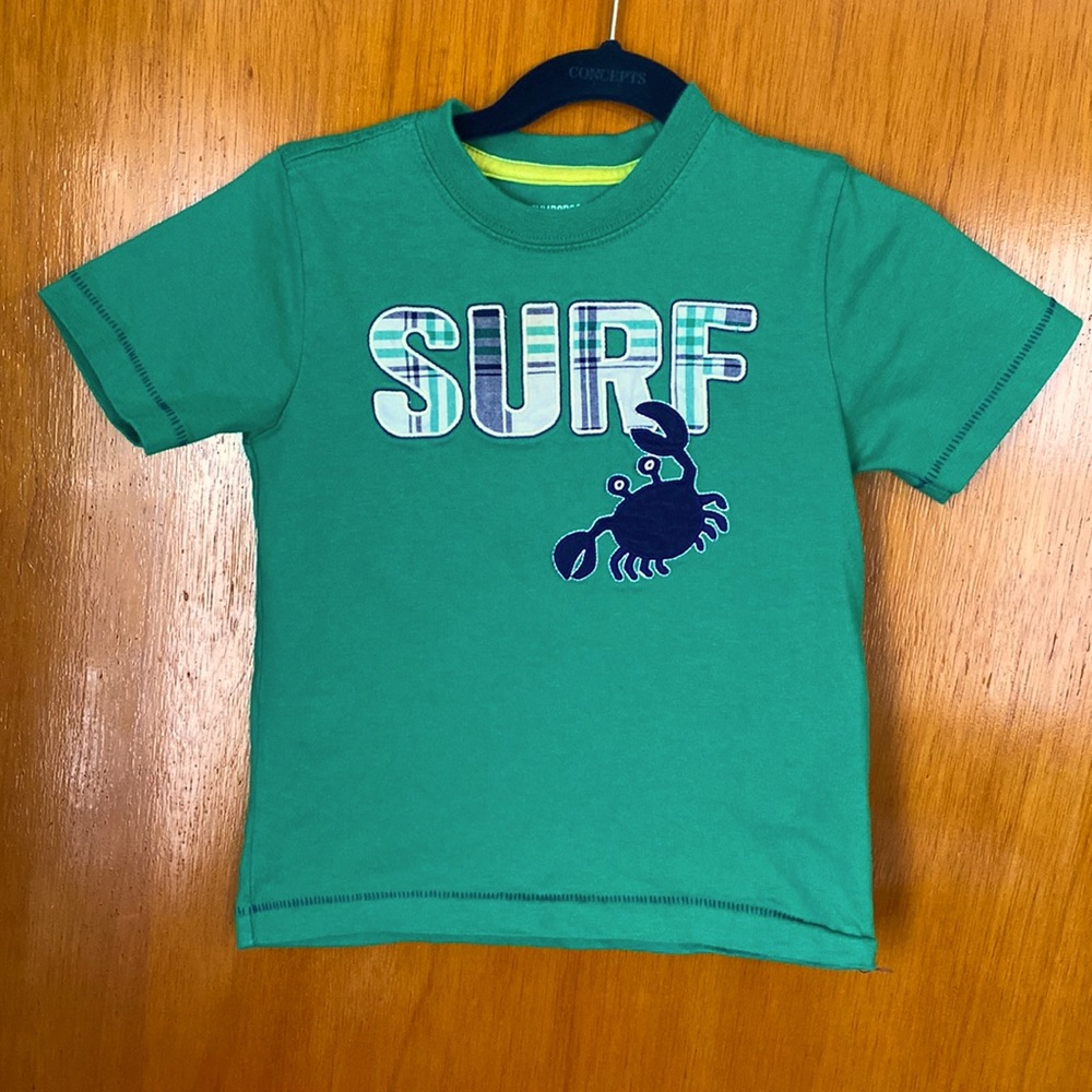 Gymboree TShirt - Green Shirt with SURF in Plaid & Blue Crab on Front - Size:2T